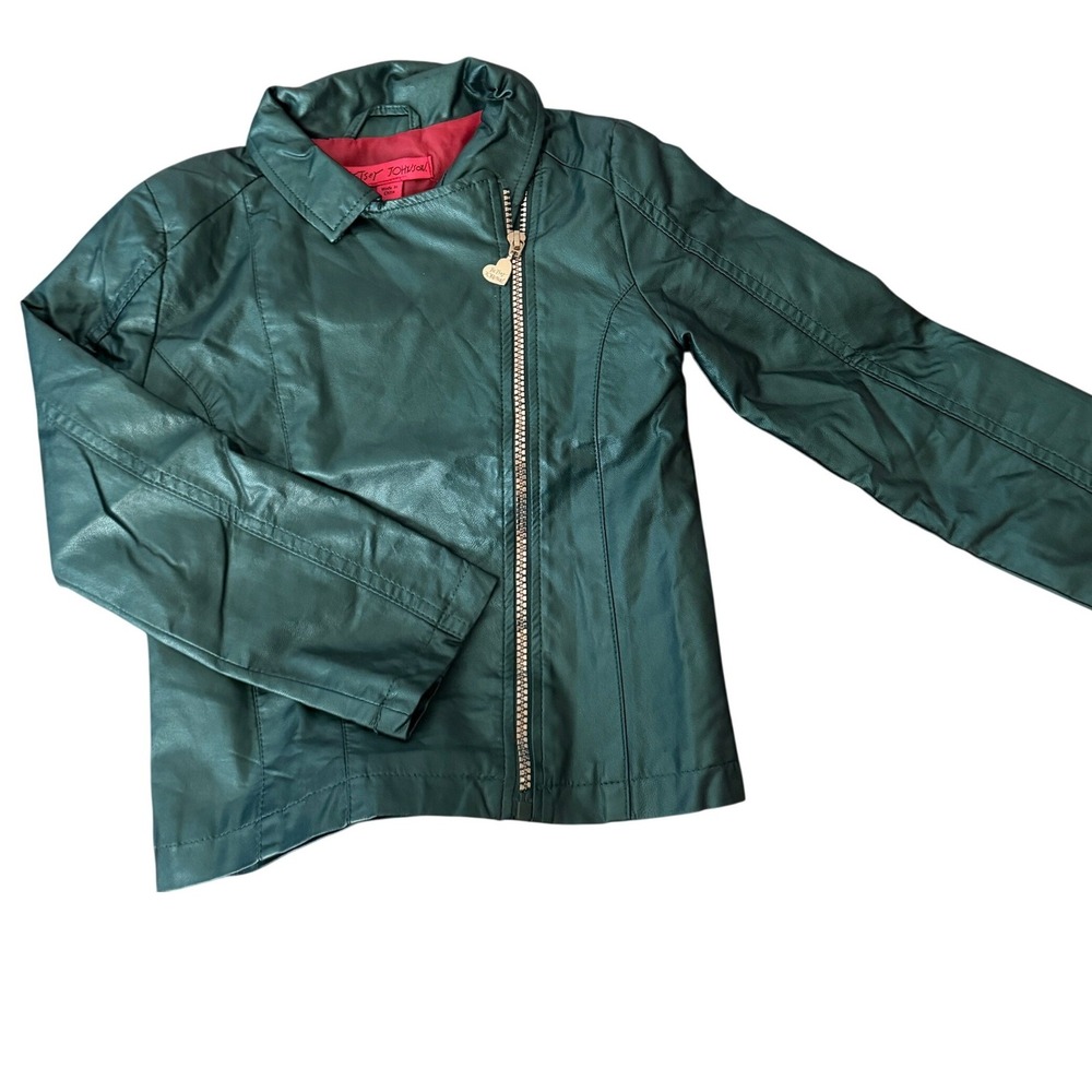 BETSEY JOHNSON Teal Faux Leather Heart Back Moto Jacket Size 6